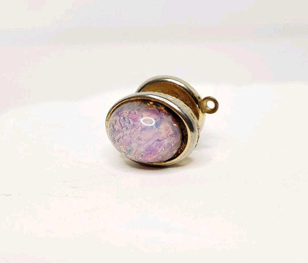 Vintage Gold-Tone Tie Tack Lapel Pin With Pink Fire Opal Cabochon 1/2"